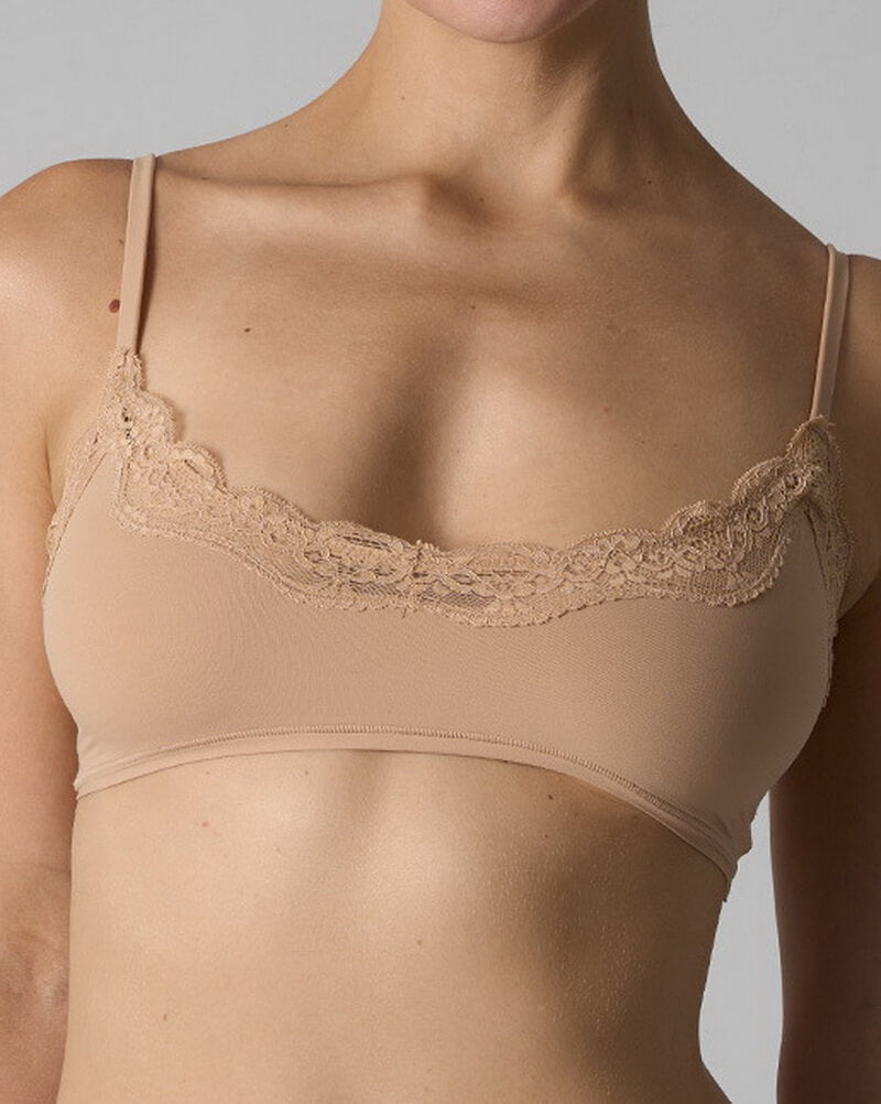 NURO Women's French Style Lace Bralette, Wire-Free Scoop Neck Comfort Bra