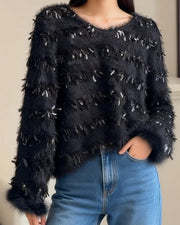 NURO Women's Fringe Hem Short Lace Top, Cropped Knit Blouse with Tassel Detail for Casual Chic