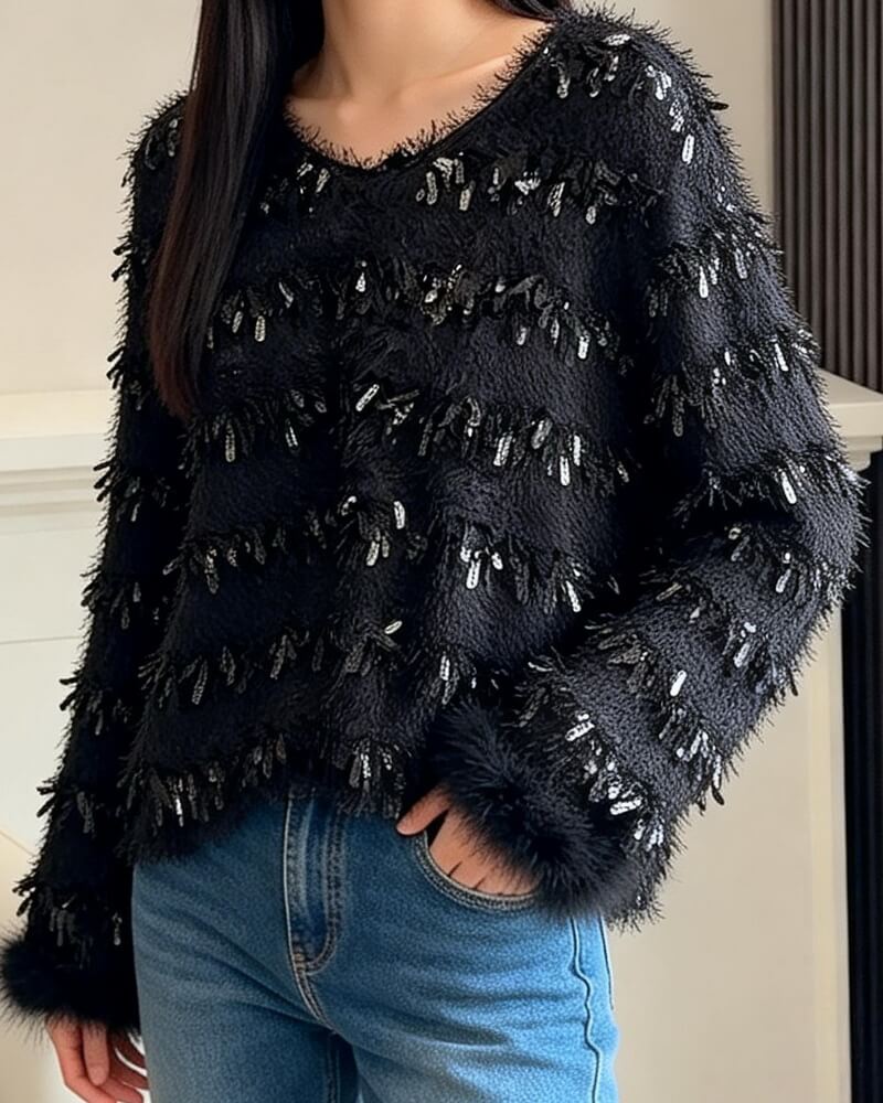 NURO Women's Fringe Hem Short Lace Top, Cropped Knit Blouse with Tassel Detail for Casual Chic