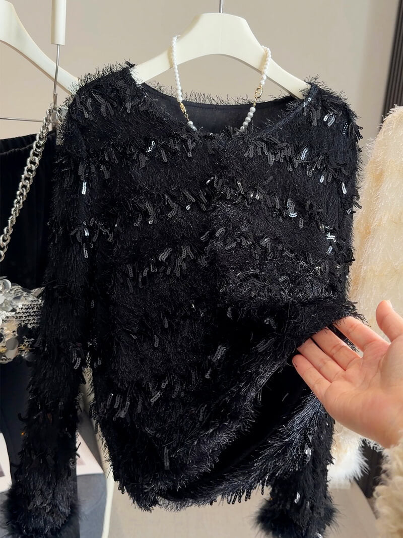 NURO Women's Fringe Hem Short Lace Top, Cropped Knit Blouse with Tassel Detail for Casual Chic