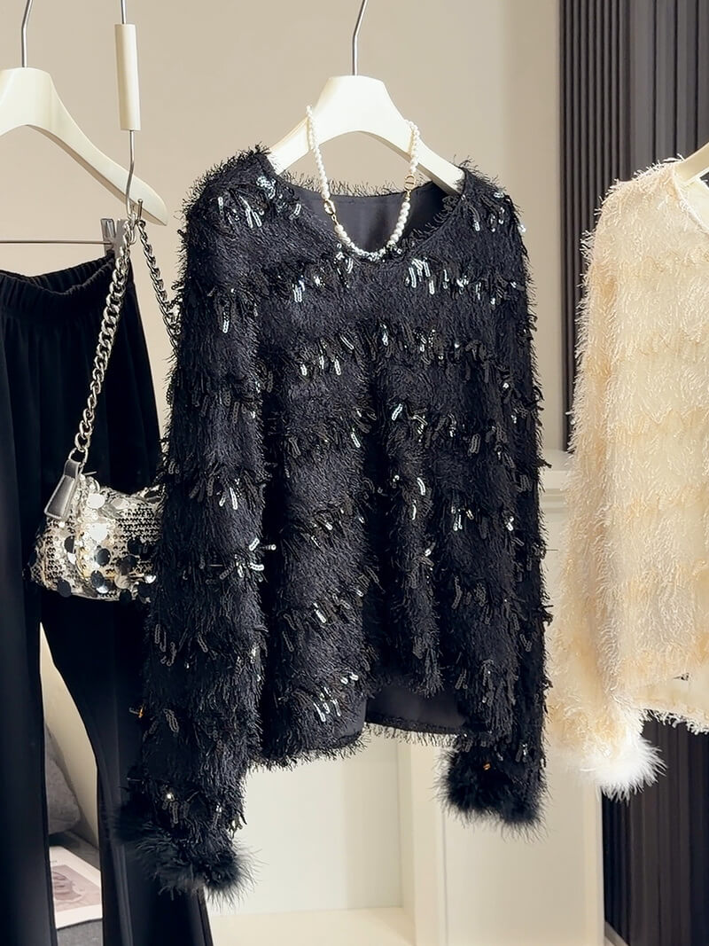 NURO Women's Fringe Hem Short Lace Top, Cropped Knit Blouse with Tassel Detail for Casual Chic