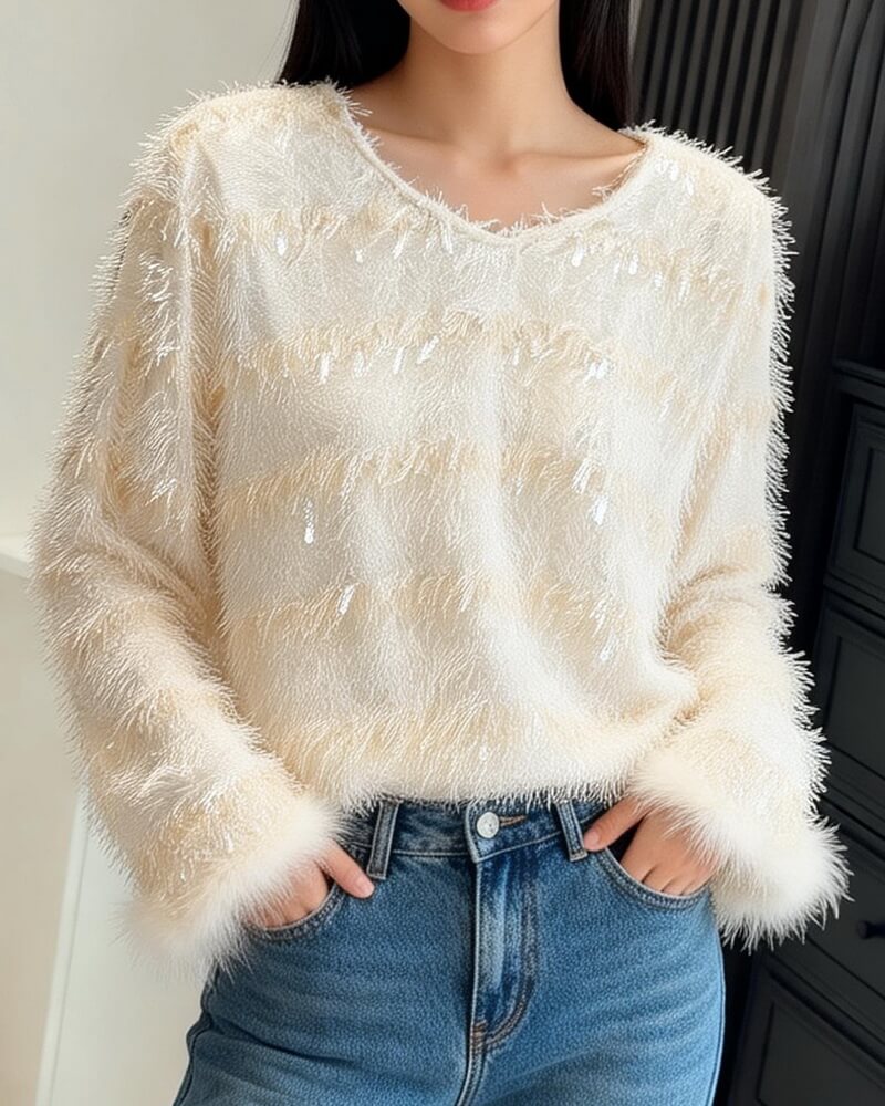 NURO Women's Fringe Hem Short Lace Top, Cropped Knit Blouse with Tassel Detail for Casual Chic