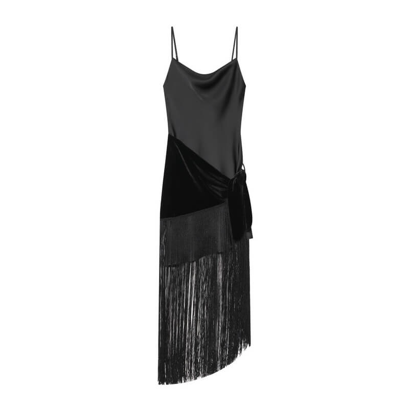 NURO Women's Fringe Trim Slip Dress