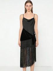 NURO Women's Fringe Trim Slip Dress