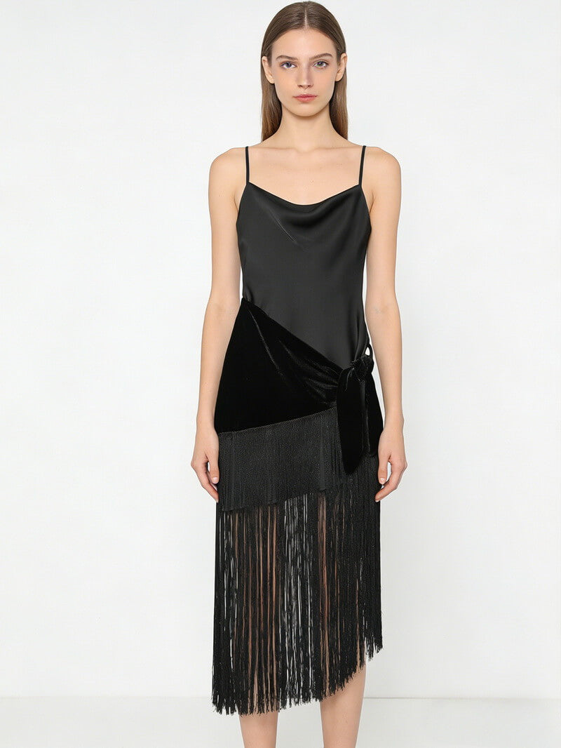 NURO Women's Fringe Trim Slip Dress