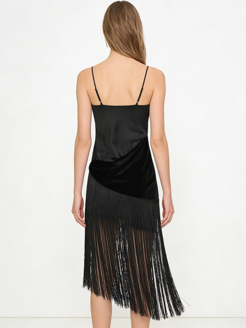 NURO Women's Fringe Trim Slip Dress