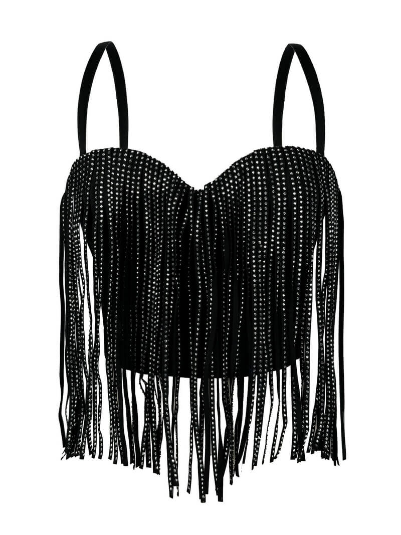 NURO Women's Fringe and Rhinestone Underwire Bustier Top