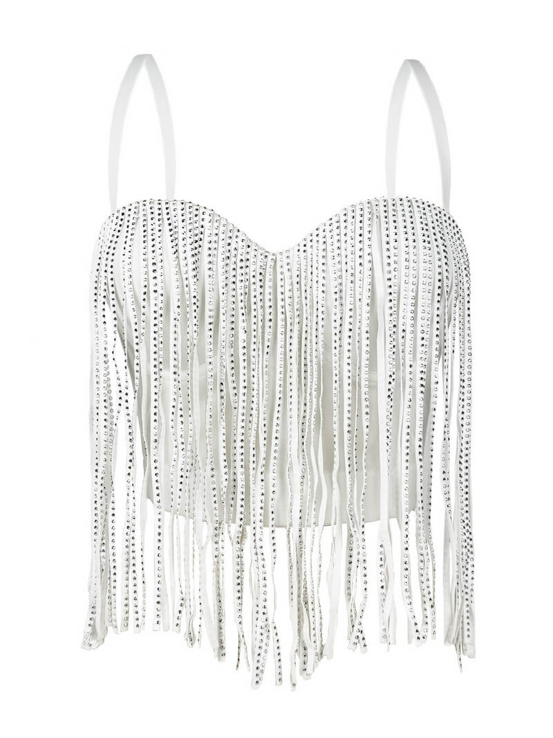 NURO Women's Fringe and Rhinestone Underwire Bustier Top