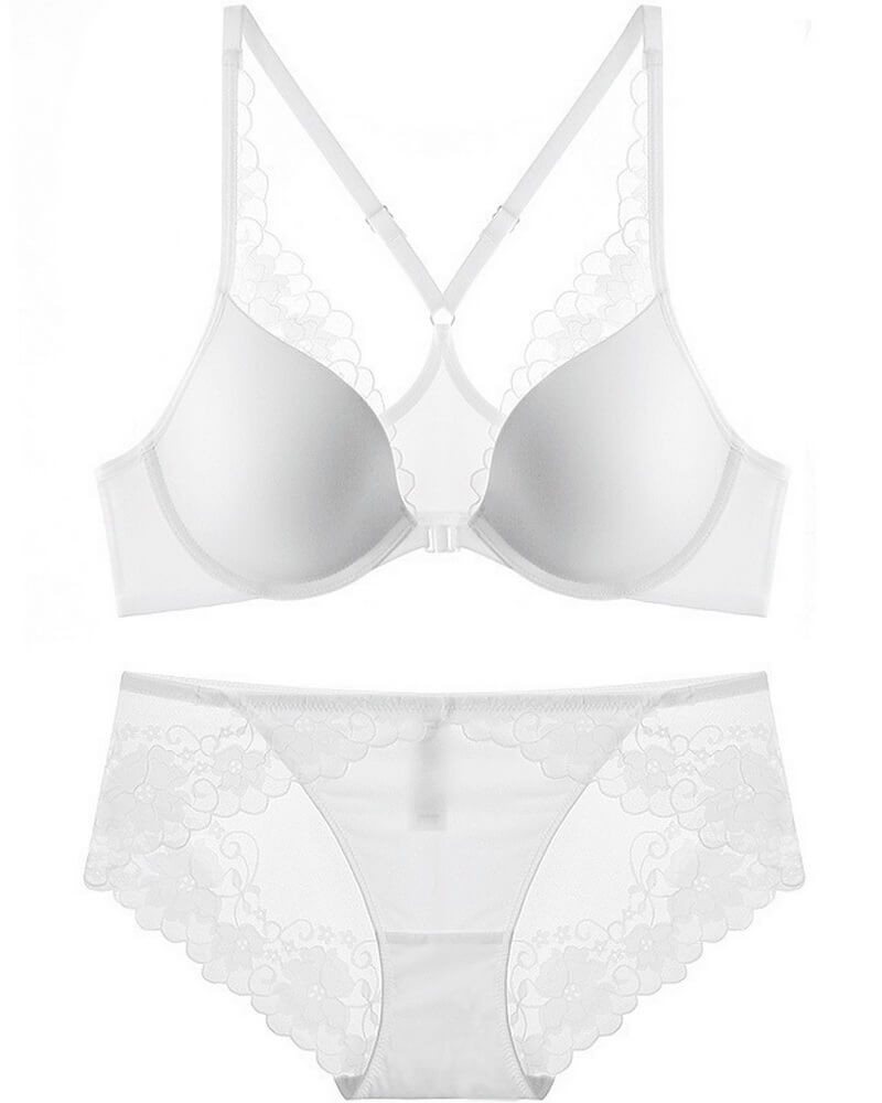 NURO Women's Front Closure Lace Minimizer Bra Set