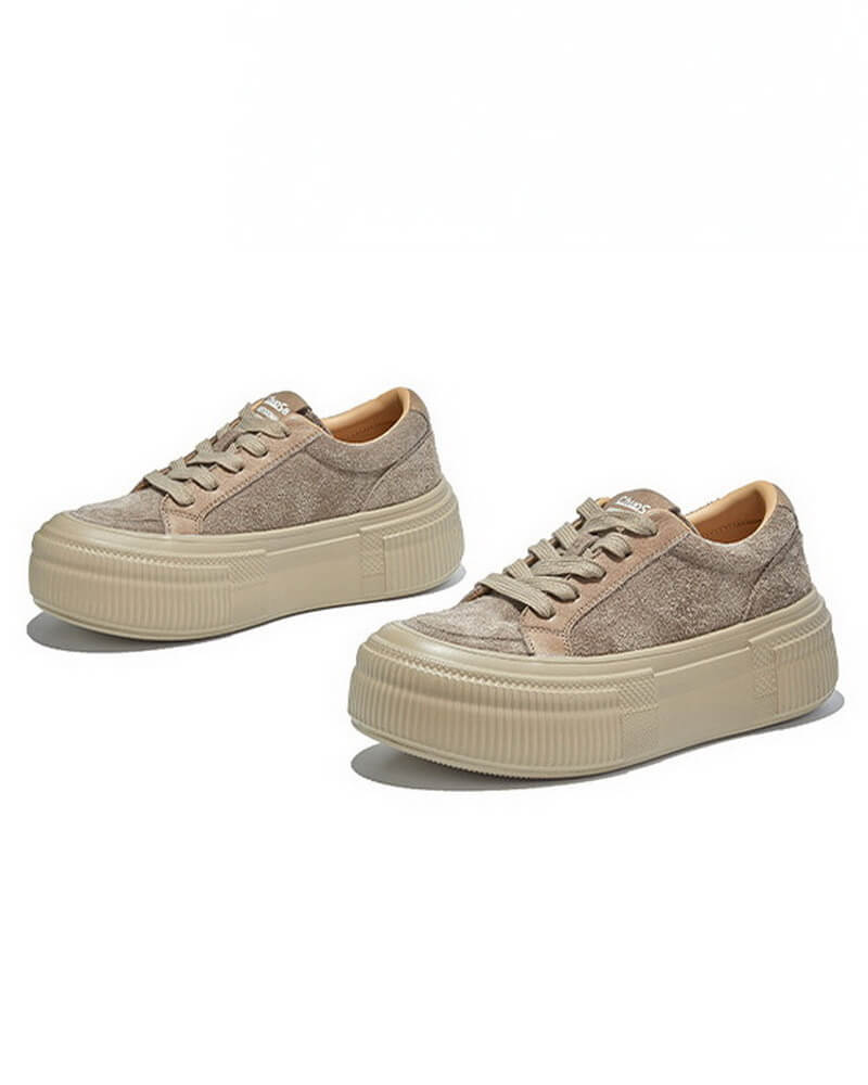 NURO Women's Full-Grain Leather Platform Sneakers Lace-Up Casual Shoes