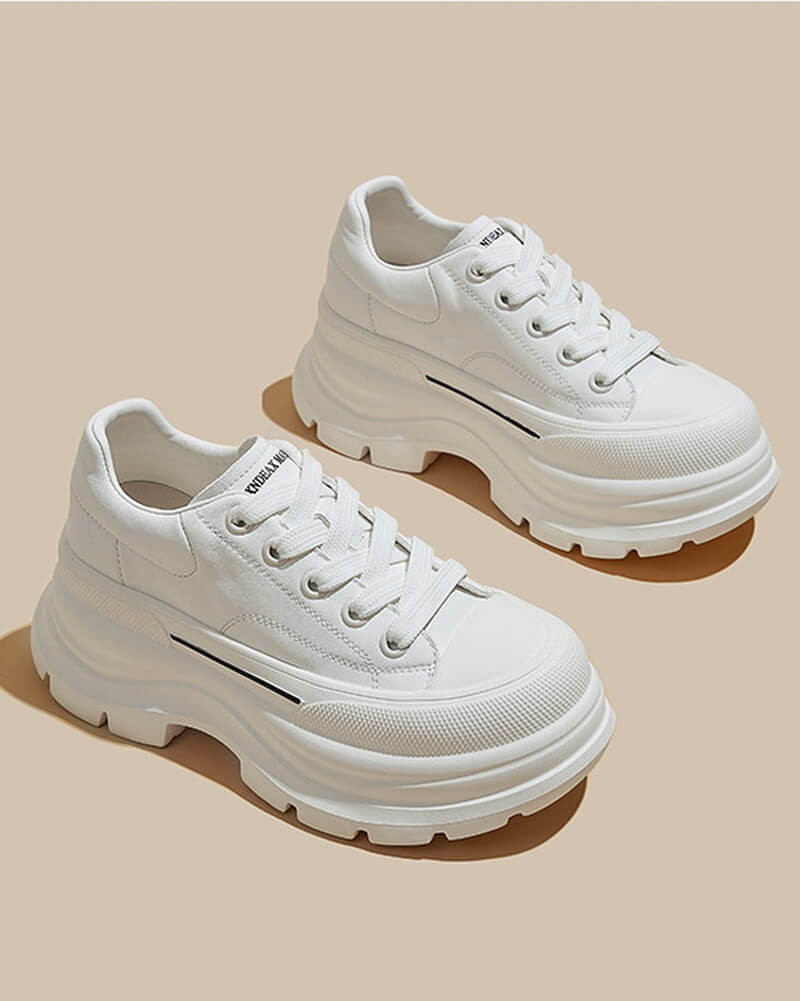 NURO Women's Genuine Leather Platform Sneakers Lace-Up Casual Shoes