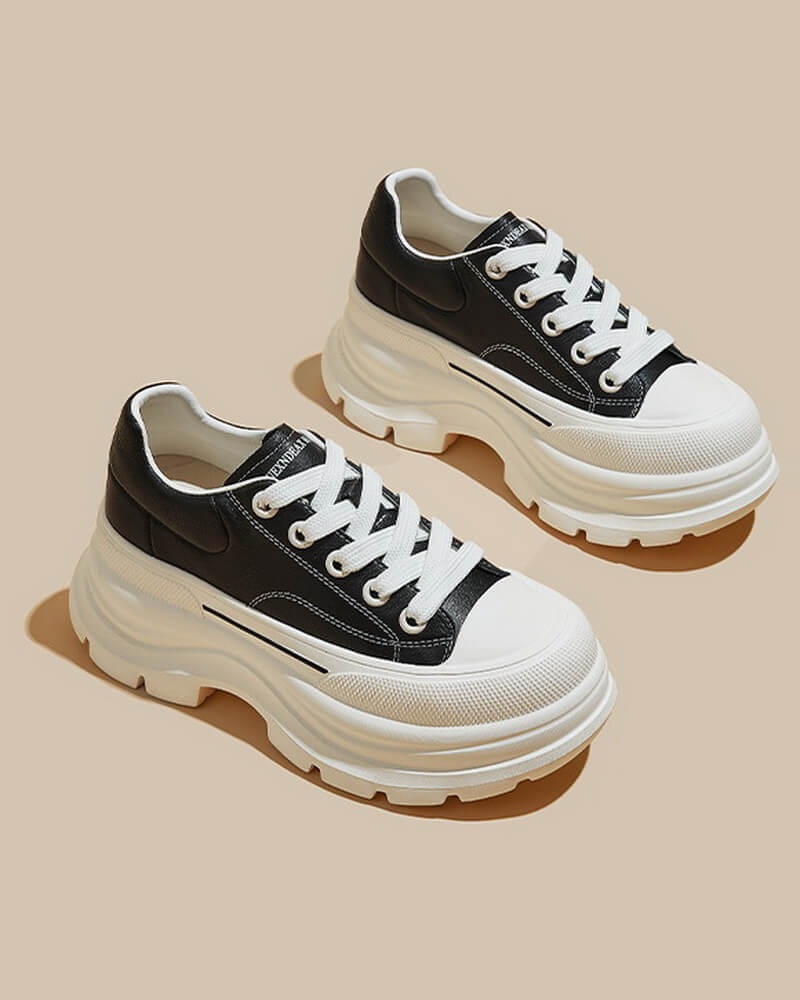 NURO Women's Genuine Leather Platform Sneakers Lace-Up Casual Shoes