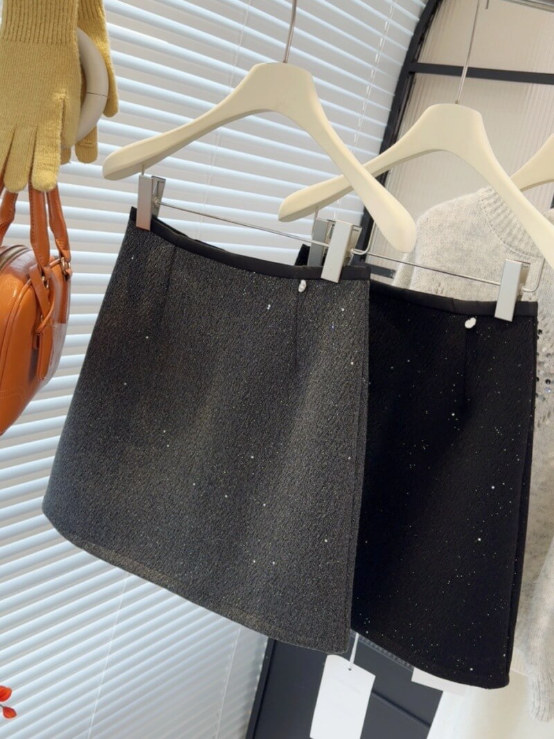 NURO Women's Glitter Wool Blend Pencil Skirt – High Waist Sparkle A-Line Mini Skirt