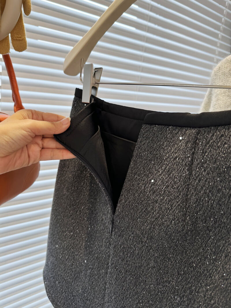 NURO Women's Glitter Wool Blend Pencil Skirt – High Waist Sparkle A-Line Mini Skirt