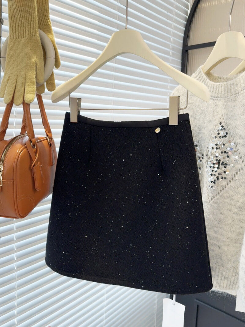 NURO Women's Glitter Wool Blend Pencil Skirt – High Waist Sparkle A-Line Mini Skirt