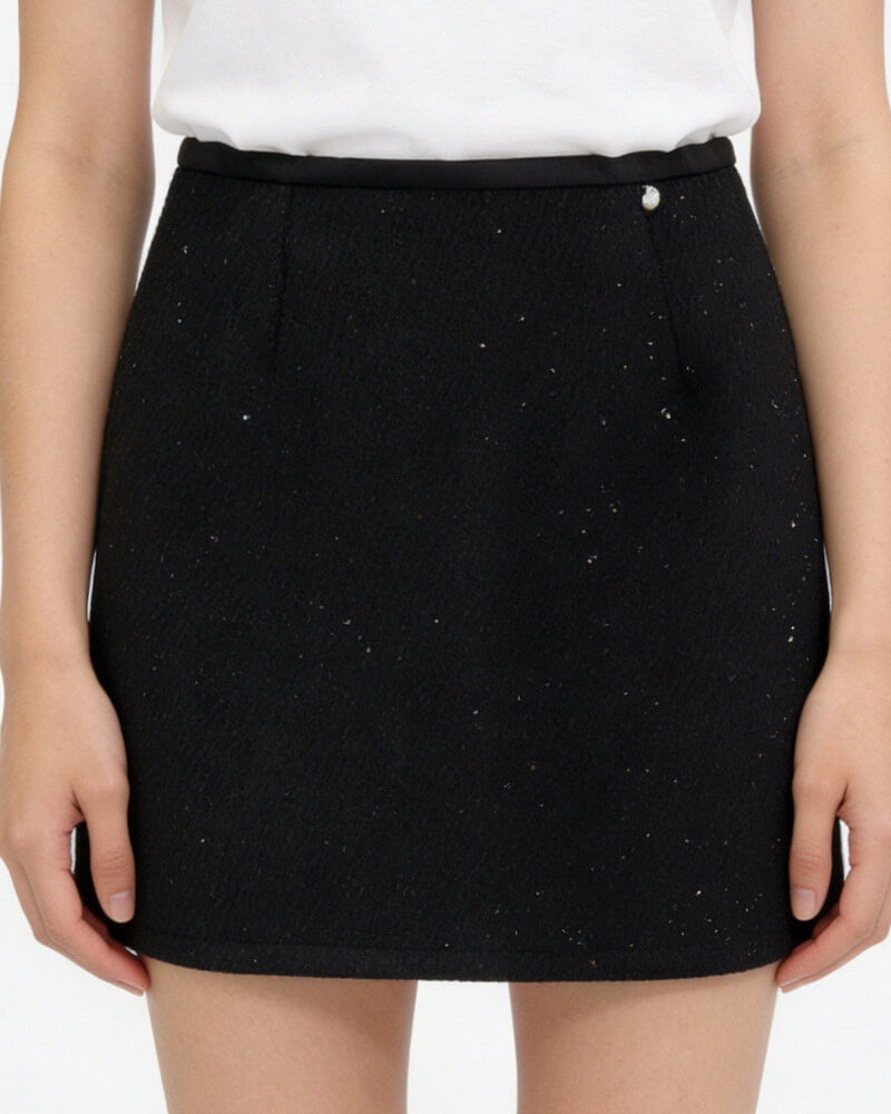 NURO Women's Glitter Wool Blend Pencil Skirt – High Waist Sparkle A-Line Mini Skirt