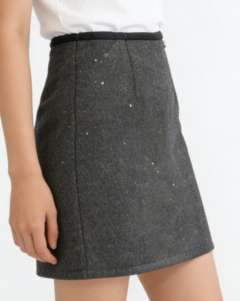 NURO Women's Glitter Wool Blend Pencil Skirt – High Waist Sparkle A-Line Mini Skirt