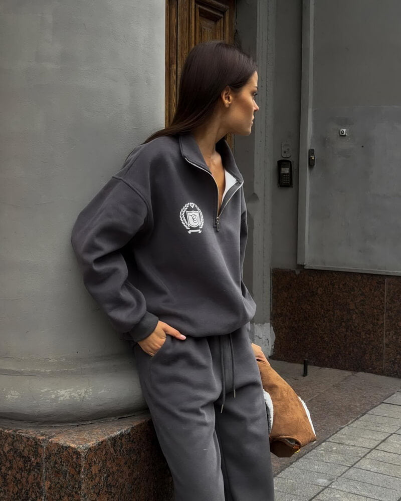 NURO Women's Half-Zip Logo Sweatshirt and High-Waisted Straight Leg Sweatpants Set