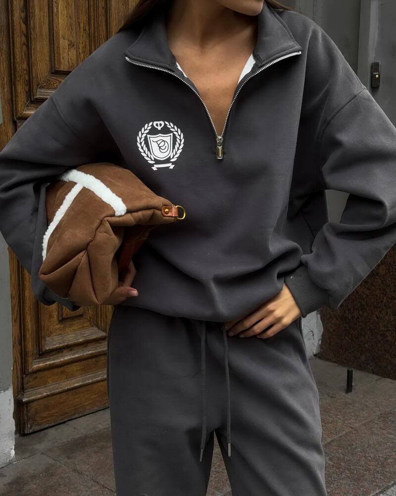 NURO Women's Half-Zip Logo Sweatshirt and High-Waisted Straight Leg Sweatpants Set