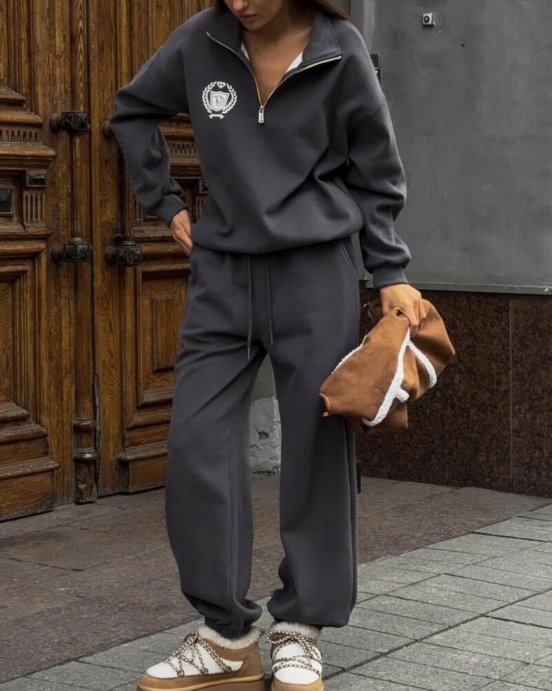 NURO Women's Half-Zip Logo Sweatshirt and High-Waisted Straight Leg Sweatpants Set