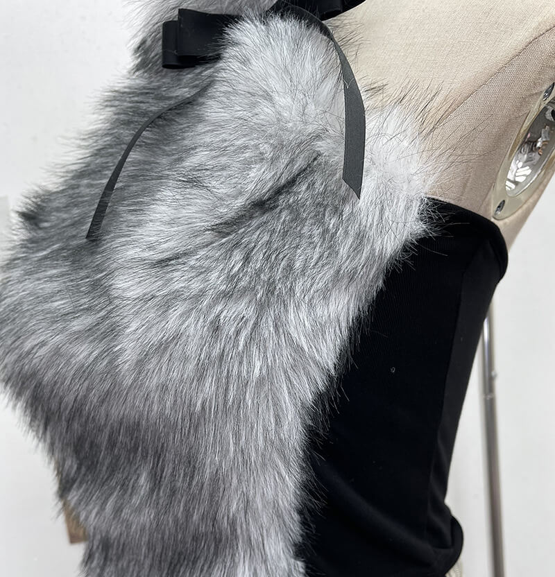 NURO Women's Halter Neck Bustier Top, Bow Accent Cropped Vest with Faux Fur Trim, Sexy Bodycon Sleeveless Top