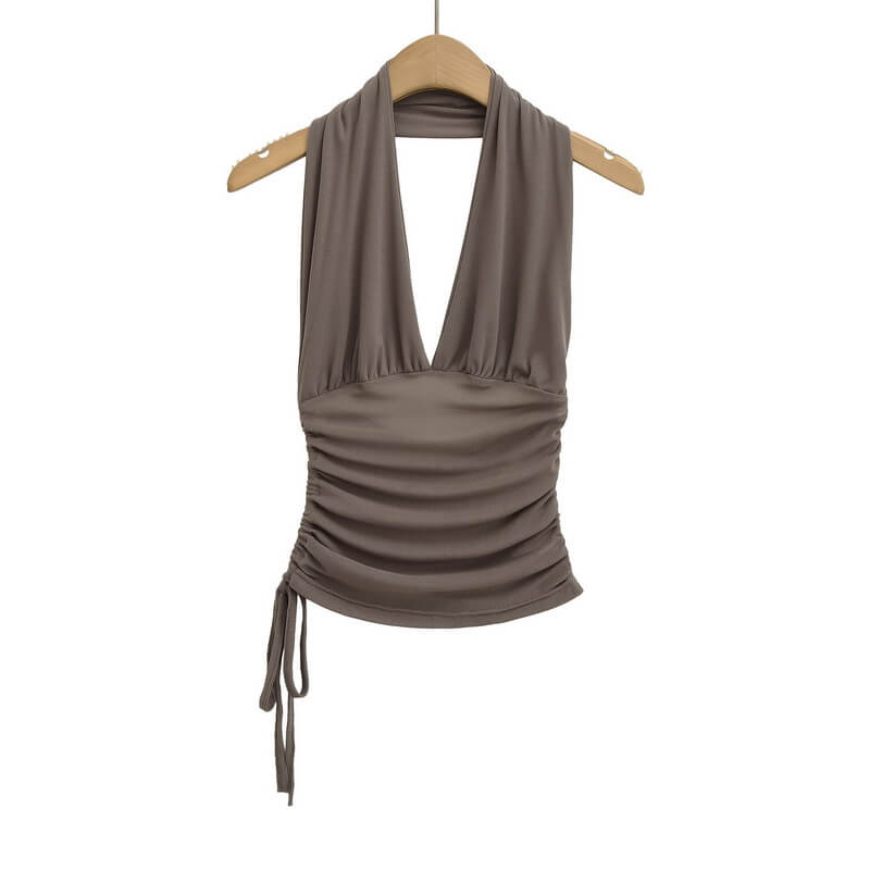 NURO Women's Halter Neck Mesh Top, V-Neck Backless Sleeveless Cami