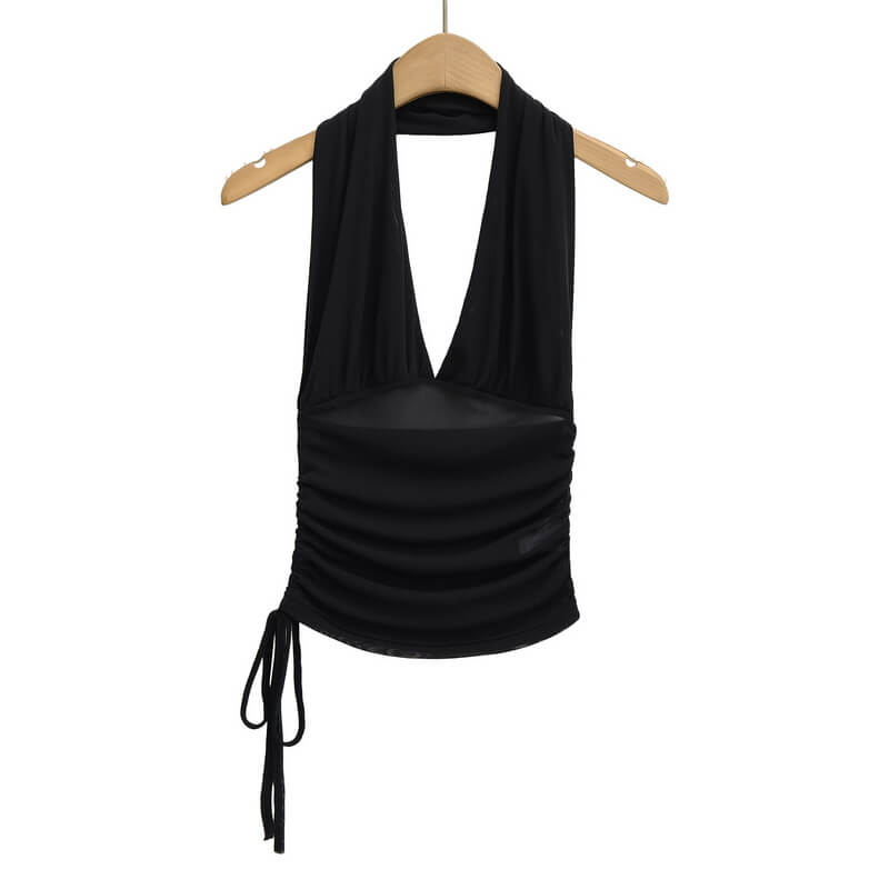 NURO Women's Halter Neck Mesh Top, V-Neck Backless Sleeveless Cami