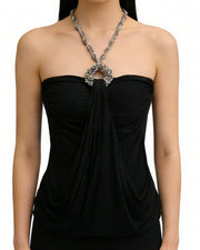 NURO Women's Halter Neck Rhinestone Top, Seamless Bodycon Tube Top