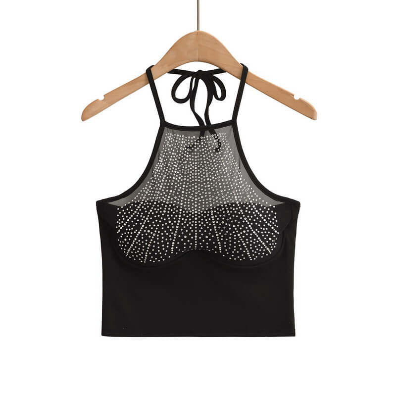NURO Women's Halter Neck Rhinestone Top, Strapless Glamorous Bustier