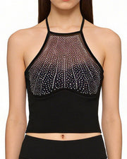 NURO Women's Halter Neck Rhinestone Top, Strapless Glamorous Bustier