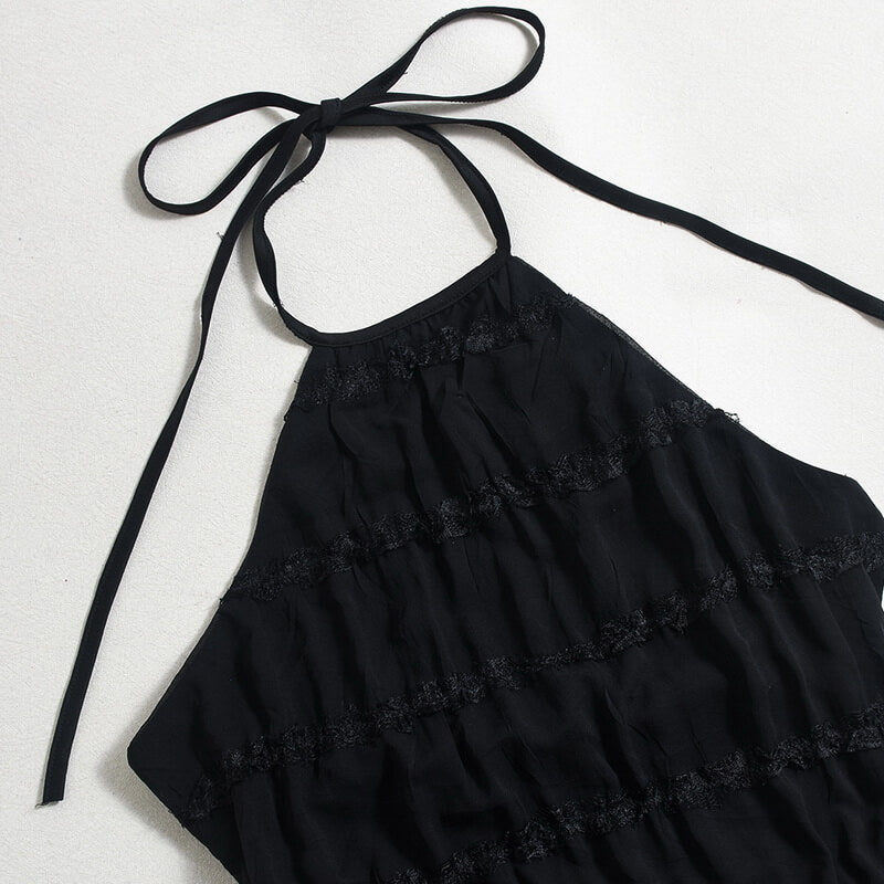 NURO Women's Halter Neck Ruffle Detail Maxi Dress - Tie Back, High Slit, Lightweight, Casual Summer Dress