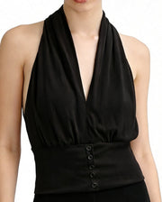 NURO Women's Halter Neck V-Neck Top, Backless Sleeveless Cami