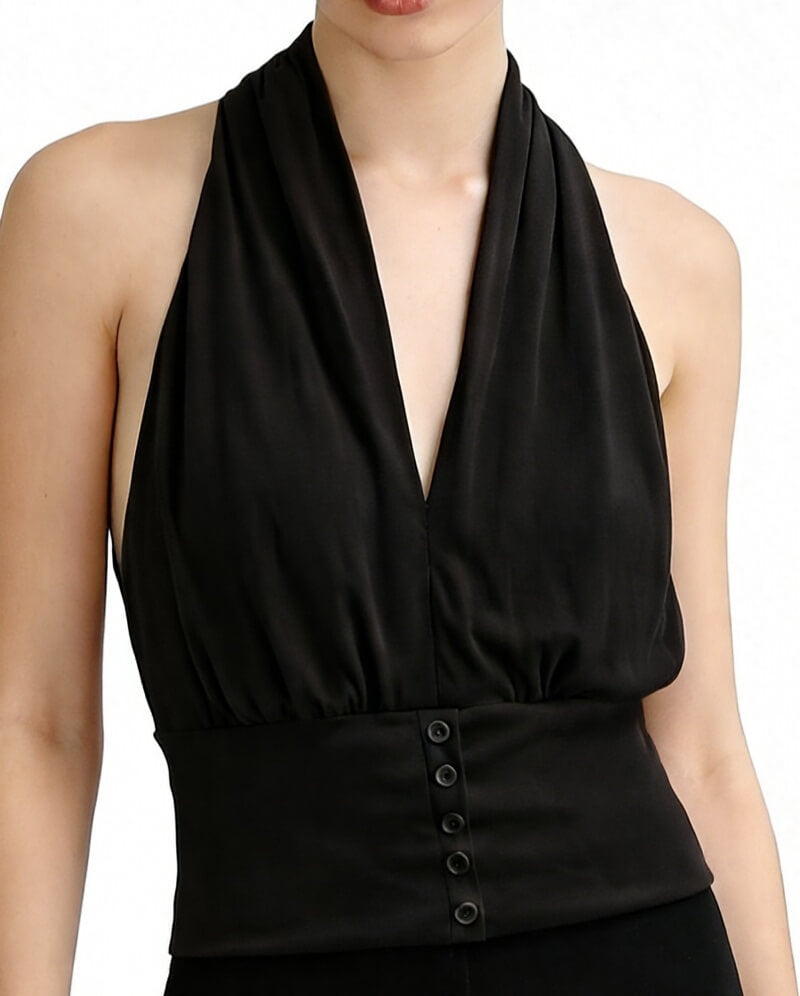 NURO Women's Halter Neck V-Neck Top, Backless Sleeveless Cami