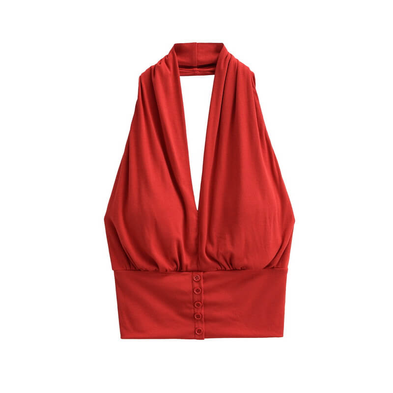 NURO Women's Halter Neck V-Neck Top, Backless Sleeveless Cami