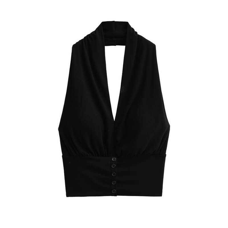 NURO Women's Halter Neck V-Neck Top, Backless Sleeveless Cami