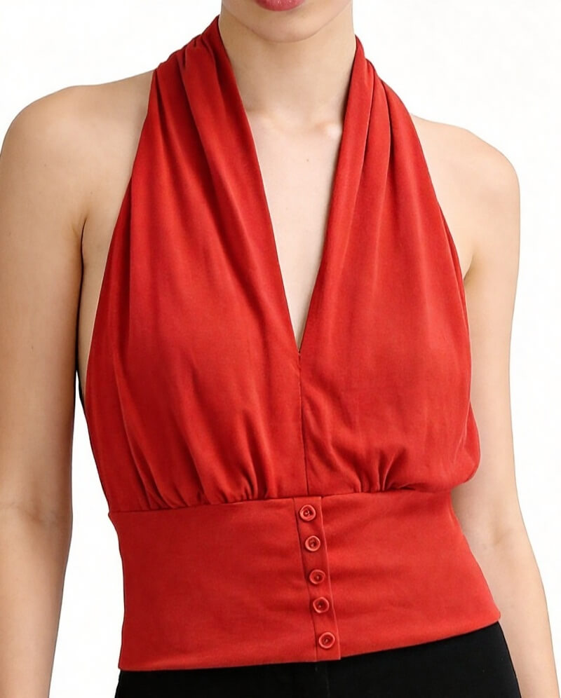 NURO Women's Halter Neck V-Neck Top, Backless Sleeveless Cami