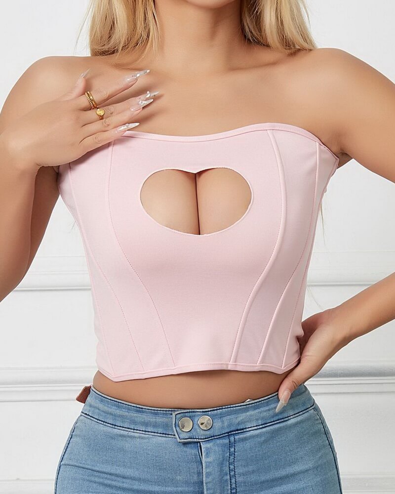 NURO Women's Heart Cutout Corset Top – Sweet & Sexy Bustier with Lace-Up Back