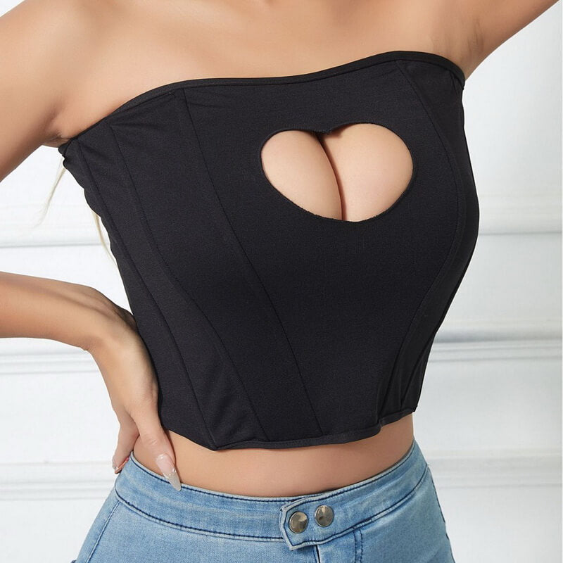NURO Women's Heart Cutout Corset Top – Sweet & Sexy Bustier with Lace-Up Back