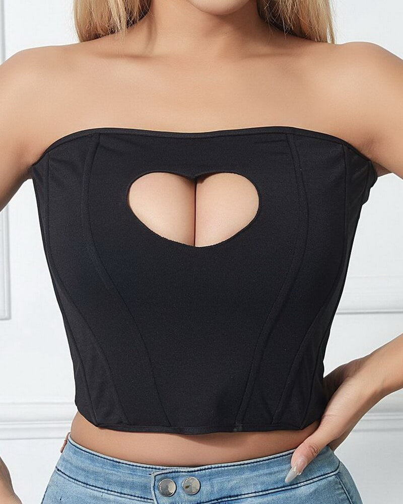 NURO Women's Heart Cutout Corset Top – Sweet & Sexy Bustier with Lace-Up Back