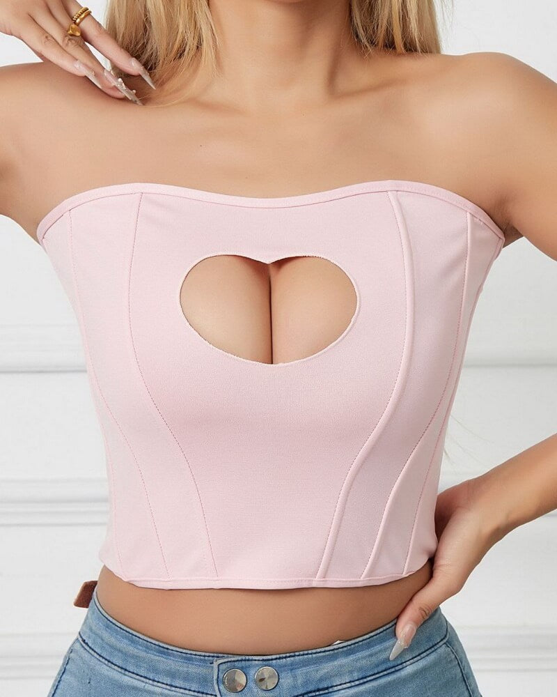 NURO Women's Heart Cutout Corset Top – Sweet & Sexy Bustier with Lace-Up Back