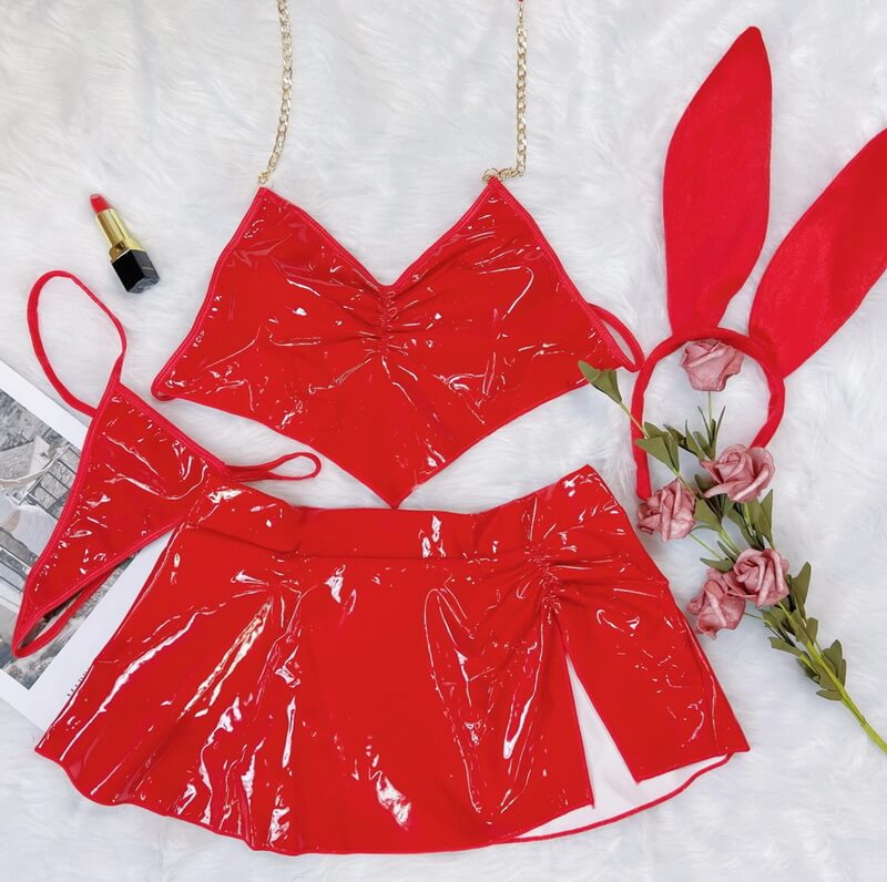 NURO Women's Heart PU Leather Cami Bodysuit, Strappy Lingerie Set with Corset Detail