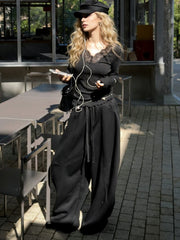 NURO Women's High-Stretch Lounge Pants, Wide Leg Sweatpants with Drawstring, Soft Fleece Lined Joggers for Streetwear (Black, White, Gray, Brown)