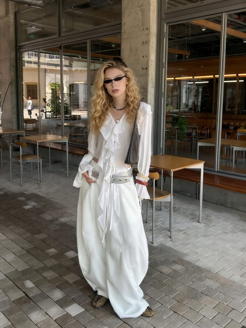 NURO Women's High-Stretch Wide Leg Lounge Pants, Wrinkle-Free Elastic Waist Trousers for Casual Streetwear (Black, White, Gray, Blue)