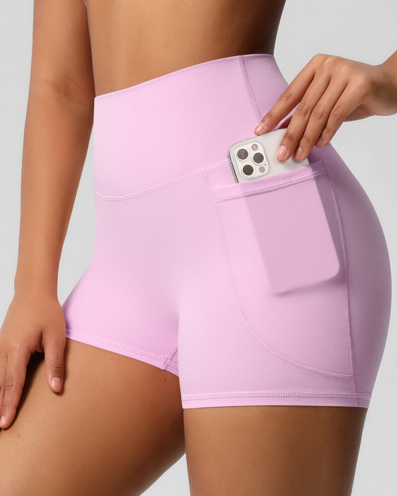 NURO Women's High-Waist Pocket Yoga Shorts, Breathable Tummy Control Workout 3-Inch Shorts