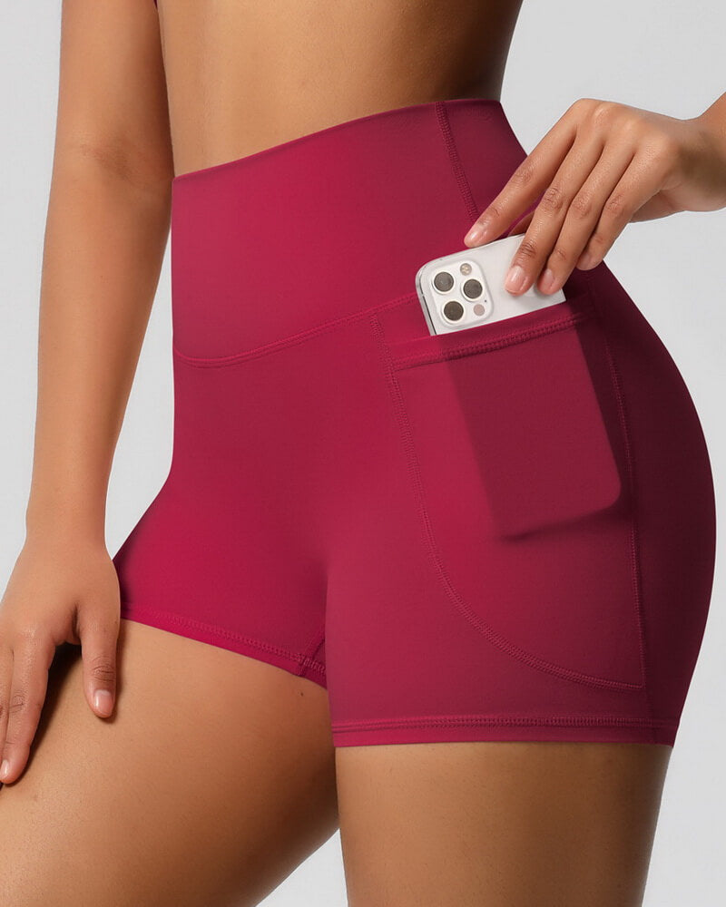 NURO Women's High-Waist Pocket Yoga Shorts, Breathable Tummy Control Workout 3-Inch Shorts