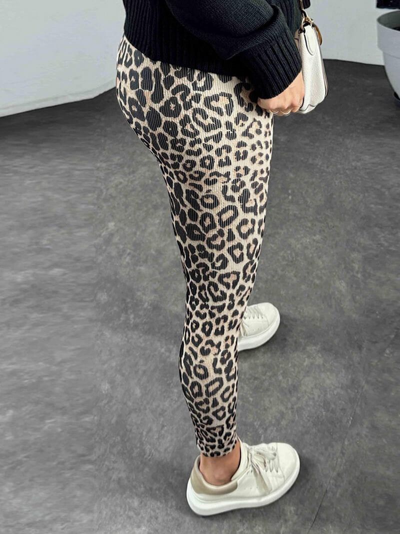 NURO Women's High-Waisted Leopard Print Skinny Pants - Super Stretchy, Soft, Thermal Shaping, Lounge & Casual Tights