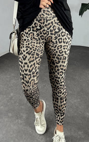 NURO Women's High-Waisted Leopard Print Skinny Pants - Super Stretchy, Soft, Thermal Shaping, Lounge & Casual Tights