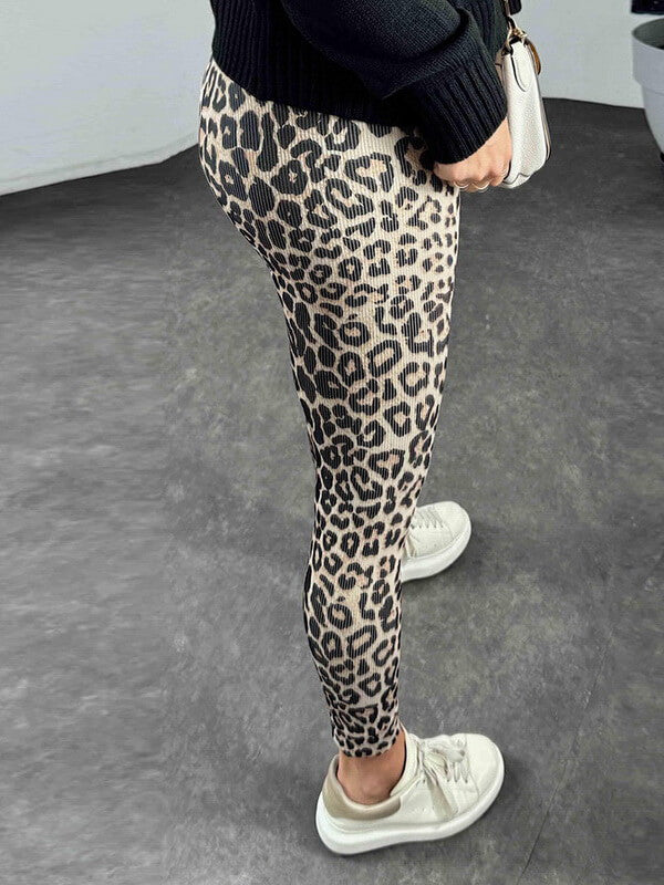 NURO Women's High-Waisted Leopard Print Skinny Pants - Super Stretchy, Soft, Thermal Shaping, Lounge & Casual Tights