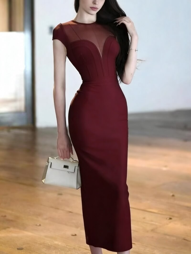 NURO Women's High-Waisted Pencil Dress, Sleeveless Bandage Style Midi Gown