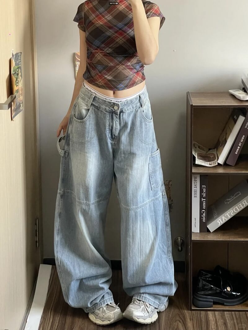 NURO Women's High-Waisted Printed Wide Leg Jeans - Graphic Lettering, Retro Style, Relaxed Fit